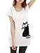 Allegra K Women's Round Neck Short Sleeve Cat Prints Loose Tunic Top S White