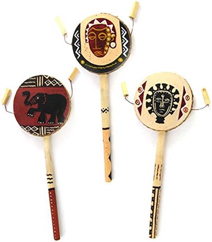Set of Two Hand-Painted African Leather Spin Drums
