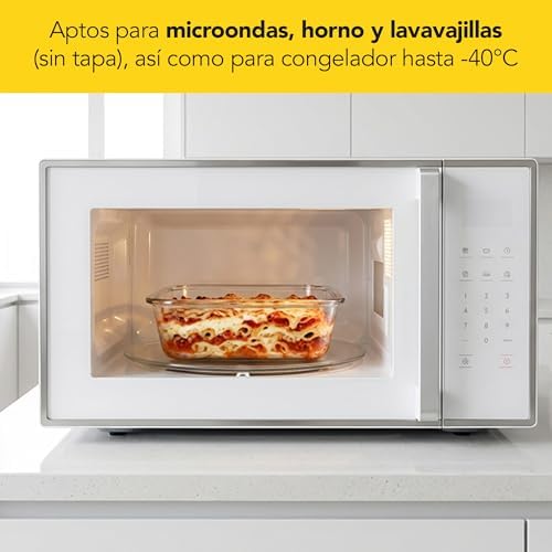 - Recipiente hermético, 800 ML, vidro borosilicato. Livre de BPA. Adequado para congelador, forno, micro-ondas e máquina de lavar loiça.