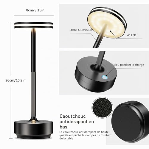 Hapfish Wireless LED Table Lamp, 5000mAh 2 PCS Bedside Lamp with USB Rechargeable Battery, Powerful Battery Desk Lamp, 3 Color Temperatures, for Indoor/Outdoor Restaurant, IP54