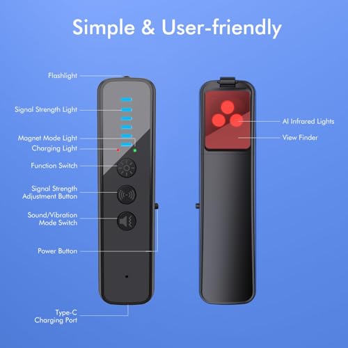 Upgraded Hidden Camera Detector - AI-Powered Anti-Spy Device, GPS Tracker & Bug Detector, Portable RF Signal Scanner for Hotels, Travel, Home & Office (Black)