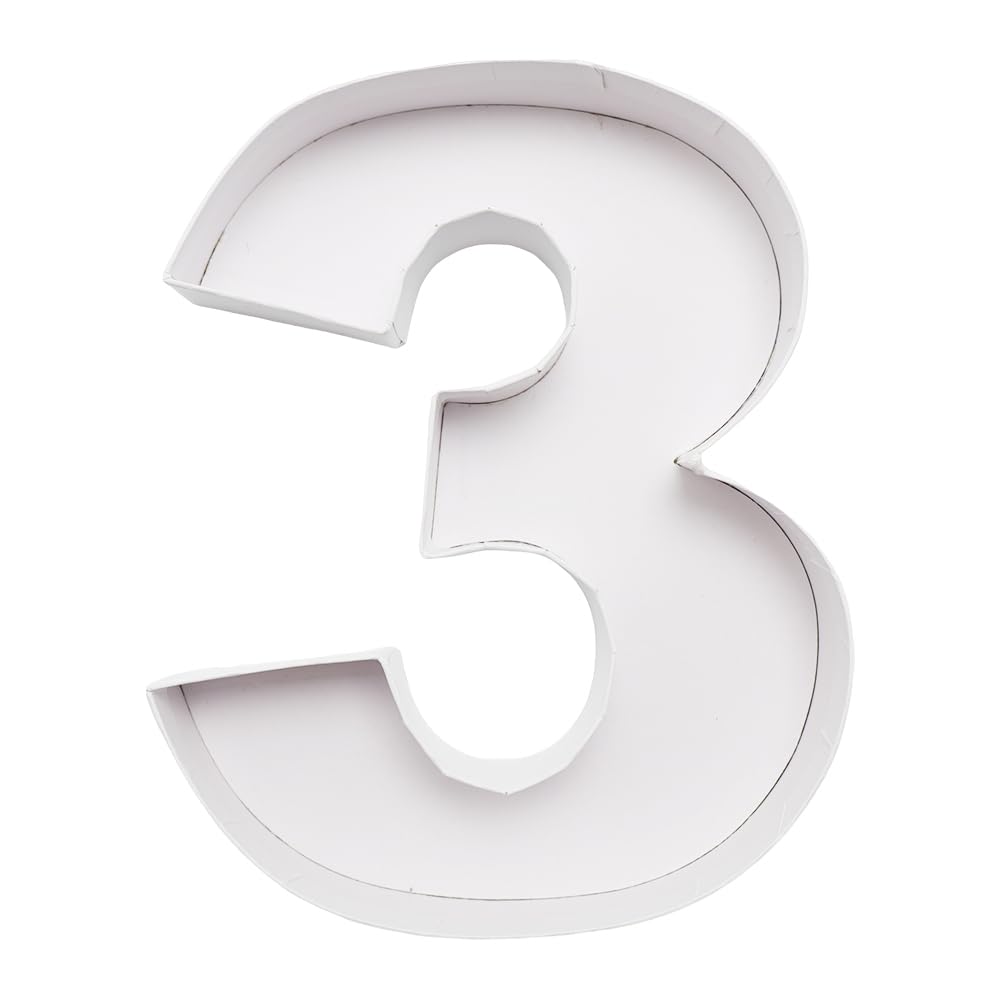 WENPACK 20.8cm Fillable Cardboard Number Paper Mache Shaped Container Box Birthday Party Tray(White, 3)