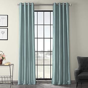 Half Price Drapes PTCH-BO5-96-GR Grommet Blackout Faux Silk Taffeta Curtain, Robin's Egg