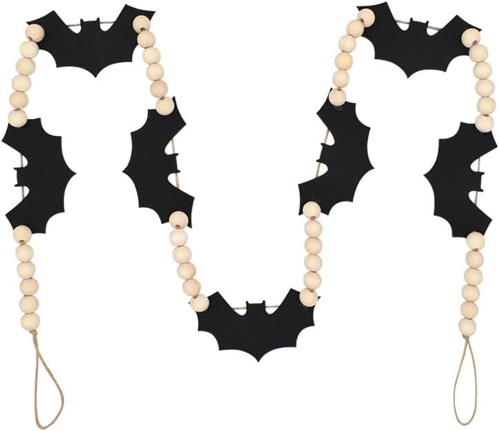 Wreaths, Garlands & Swags - Halloween Decorations Indoor/Outdoor, Wood Halloween Felt Bats Bead Garland Banner for Halloween Decor,Rustic Farmhouse Halloween Banner for Haunted House Fireplace Mantle Wall Decor