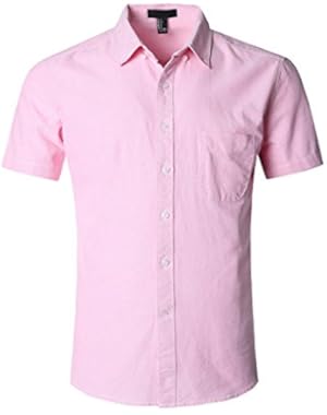 Men's Short Sleeve Cotton Solid Fitted Button Down Oxford Shirts