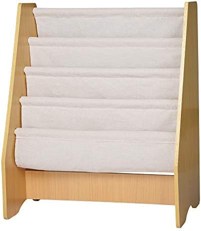 Storage Rack, Dingji Children's Wooden 4 Layer Fabric Sling Bookcase Toy Picture Book Storage Rack