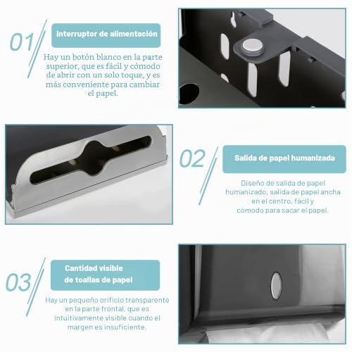 THATSRAD Hand Paper Dispenser Holds 200 Towels/225 mm x 75 mm Paper Dispenser Wall Towel Antibacterial Toilet Paper Dispensers, Bathroom Towel Dispenser (27 x 20.5 x 10 cm)