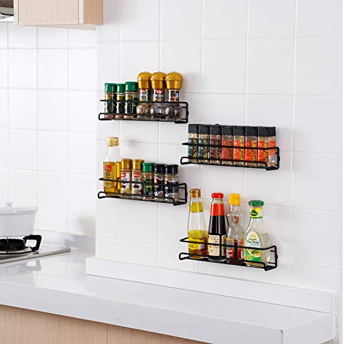 Spice Rack Organizer for Countertop, Set of 4 Metal Kitchen Shelf Organizer Wall Mounted Seasoning Storage Holder for Kitchen Pantry Cabinet Door, Spice Can Sauce Jars Bottle