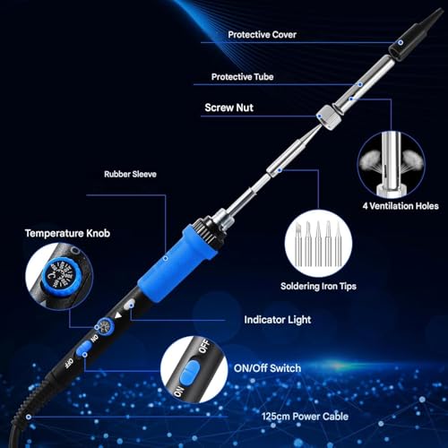 Soldering Iron Kit 80W Adjustable Temperature With Welding Tool, Digital Multimeter, Desoldering Pump,Electric pen,Soldering Iron Tips,Wire Stripper Cutter,Tweezers, Iron Stand, Electronic Wire