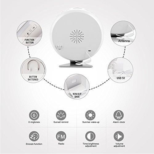 Wake Up Light Alarm Clock, Digital Alarm Clock with Colored Sunrise Simulation, 7 Colors, 6 Nature Sounds, FM Radio, Touch Control for Heavy Sleepers - Thumbnail 6