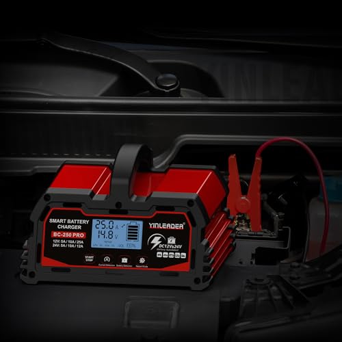 25A 12V/24V Car Battery Charger Fully Automatic Car Battery Charger Smart Charger with LCD Display Car Battery Chargers