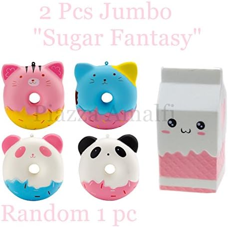 2 PCS Jumbo Squishy Toy, 1 Kawaii Milk Bottle + 1 Animal Donut Decompression Squeeze Fidget Toys for Collection Gift, decorative props Large or Stress Relief, 2 Pack set, scented, slow release foam …