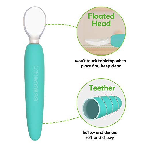 Haakaa EasyGrip Baby Spoons with Teether First Stage Silicone Spoons for Baby Feeding&Self