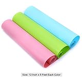 Honla 3-Pack Vinyl Shelf Liners for Kitchen Cabinets,Drawer,Refrigerator Lining,Easy to Cut,Non-Adhesive&Non-Slip Wire Shelving Papers Mats Rolls,12-Inch Wide x 5-Feet Long,Pink,Light Blue,Lime Green
