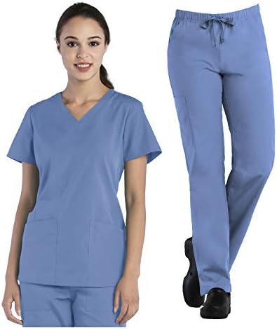 Tru Basic Womens V-Neck Top 10102 & Full Elastic Multi Pocket Cargo Pant 90103 Scrub Set
