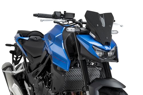 Puig 22423C New Generation Sport, sport windscreen made of 3 mm methacrylate with aerodynamic design tested in wind tunnel, metal supports and TUEV approved, Carbon Look