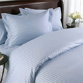 Egyptian Bedding 1500 Thread Count Queen Siberian Goose Down Comforter 8 PC 1500TC Bed in a Bag, Blue Damask Stripe 1500 TC