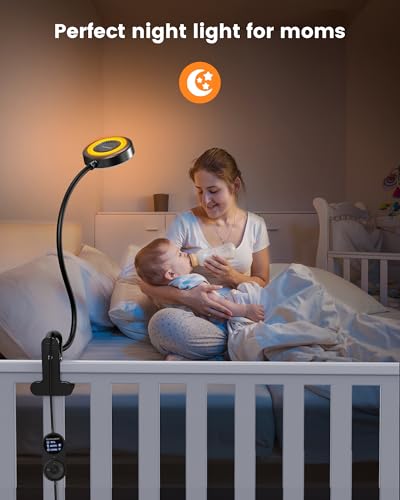 Glocusent Bed Reading Lamp, 72 LED Clamp Lamp with 3 Colours & 5 Brightnesses, Flexible Bed Lamp with Amber Night Light, 30/60 Minute Timer, Eye Protection, for Bed/Reading/Working (Black with Adapter)