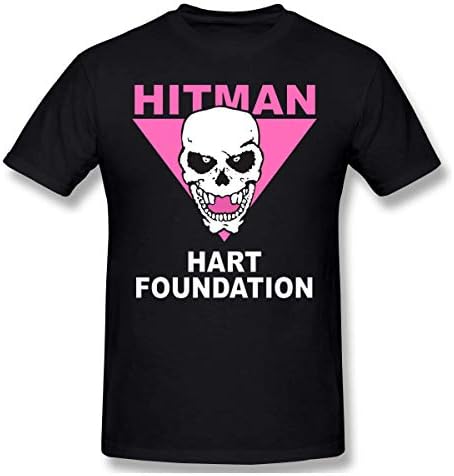 Donvoon Men's Black Casual Cotton Bret Hart Hitman Logo Short Sleeve Graphic T-Shirt Tee