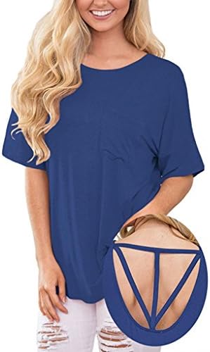HaiFee Women's Summer Casual Loose T-Shirts Pocket Blouse Tops Back Cross