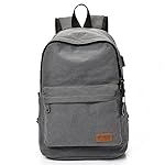 MiCoolker Canvas Satchel With USB Charging Port Unisex Casual Travel Rucksack Laptop Backpack Retro Hiking Shopping Daypack