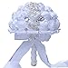WJYIKEE Handmade Romantic Wedding Bouquet Bridal Holding Bouquets Bride Bridesmaid Bouqeut Wedding Decoration Silk Flowers with Rhinestone Decor (White)