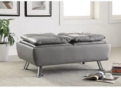 Rectangle Tufted Storage Ottoman Made w/ Kiln Dried Hardwood and Upholstery in Gray and Chrome 19.25'' H x 44'' W x 23'' D in.