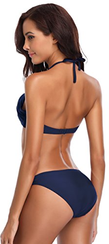 SHEKINI-Damen-Zweiteiliger-Neckholder-Sexy-Bikini-Set-Modern-Schwarz-Raffung-Oberteil-Mit-Bgel-Dekorative-Metallring-Triangel-Schwimmenstamm-Gestreift-Strandanzug