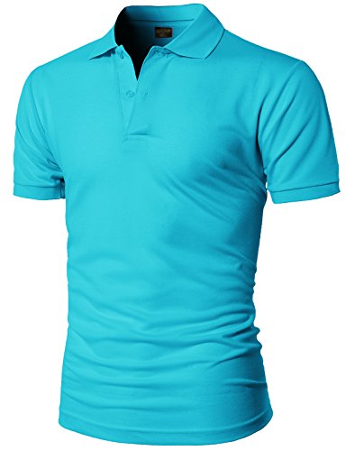 H2H Mens Casual Regular Fit Basic Short Sleeve Button Down Pique Polo Shirts