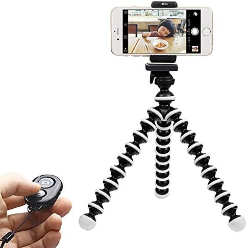 WIYFA Phone Tripod, Portable and Adjustable Tripod Stand Holder with Bluetooth Remote for iPhone, Android Phone,Camera with Universal Clip and Remote (Large Size)