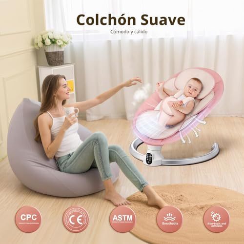 Brolteja Electric Baby Hammock, Electric Baby Rocking Chair for From Birth to 9 Months, Bluetooth and Distance Control Rocking Chair, 5 Swing Modes, with Safety Harness 5 Points