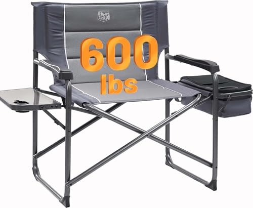 Timber Ridge XXL Oversized Directors Chair 600lbs - Heavy Duty Camping Chair with Cooler Bag & Table, Portable Folding Chair with Wide Seat for Tailgating, Patio, Outdoor - Grey at Amazon