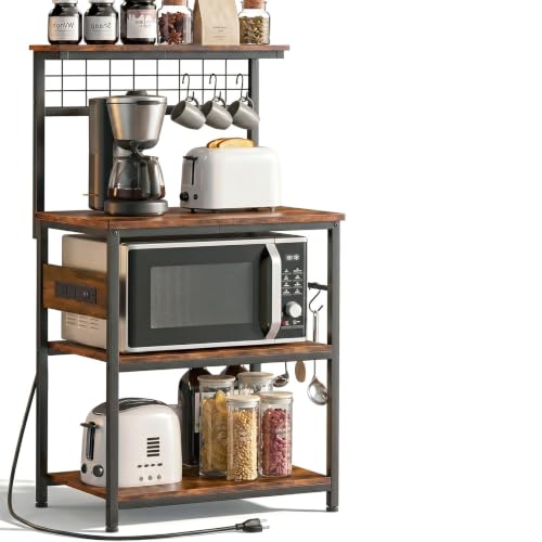 FURRIFIC Alacenas para Cocina con Estación De Carga, Muebles para Cocina con Altura Regulable, Estante para Cocinas para Horno Microondas, 6 Ganchos, 4 Tipos de Regulación de Altura, Sala, Oficina...