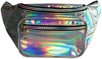 Dolores Holographic Shiny Fanny Pack Waist Belt Bag Water Resistant Sports Travel Bag Beach Purse Silver