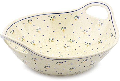 Click Here to See More Images Polish Pottery 12-inch Bowl with Handles (Country Meadow Theme) + Certificate of Authenticity