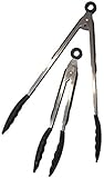 ULTIMATE GRAY SILICONE TONGS. 2 Pair 12 & 9 Inch (Cool Gray)- Great For Cooking, Serving And BBQ -ing.