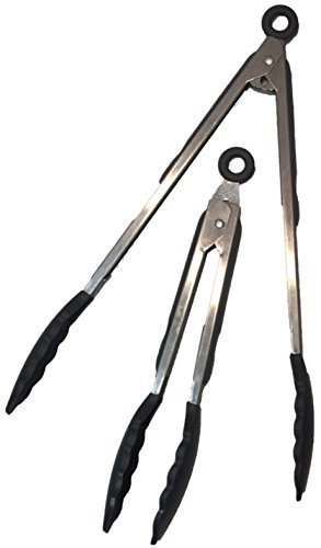 ULTIMATE GRAY SILICONE TONGS. 2 Pair 12 & 9 Inch (Cool Gray)- Great For Cooking, Serving And BBQ -ing.