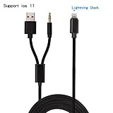iPhone 7/7 Plus / 8 / X Car Aux Cord, 2 in 1 Aux Cable(USB Charger and 3.5mm Audio Headphone Adapter) to Lightning Port,Charging and Listening Music in The Meantime(Support iOS 11 and Before)-Black