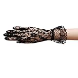 ZaZa Bridal Flower Pattern Women's Lace Gloves with Ruffle Wrist Length
