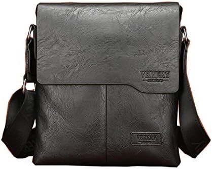 Teammao Leather Shoulder Bag Retro Messenger Bag Crossbody Bag Satchel Bag Business Laptop Bag Working Bag Briefcase Handbag for Men. (Black)