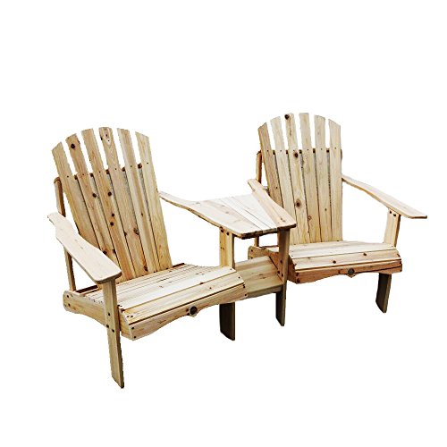 KdGarden Double Cedar/Fir Log Outdoor Lounge Adirondack Chairs Set with Table, 70″ x 36 ...