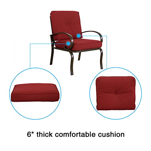 Cloud Mountain Set of 4 Patio Club Chairs Outdoor Patio Dining Chairs Wrought Iron Set Garden Dining Seating Chair, Brick Red Cushions - Thumbnail 4