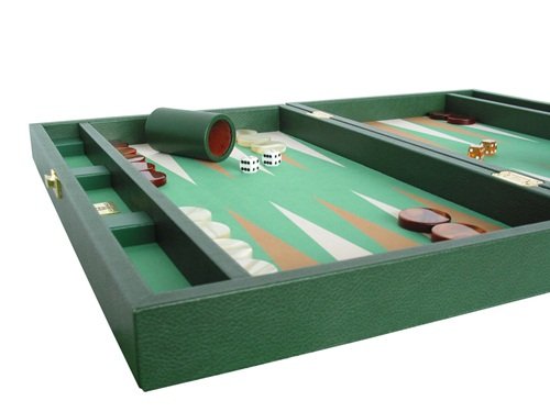 Zaza & Sacci Leather/Microfiber Backgammon Set - Board Game - 20" Green Case