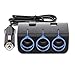 Okra In-car 3 Sockets Cigarette Lighter DC 12V/24V Car Charger Splitter Multiplier + Dual USB Ports for all Apple or Android Smartphones & Tablets. GPS and all Electronic Devices (3 LED Sockets + 2 USB Ports) Included