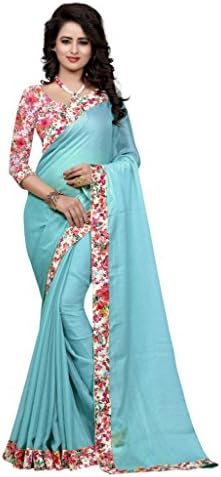 Vraj Enterprise Women Sky blue Flower Design Blouse Piece georgette saree