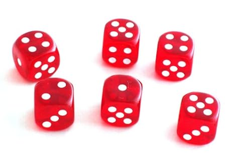 6 Würfel von Chessex - 16mm Transparent/Kristall