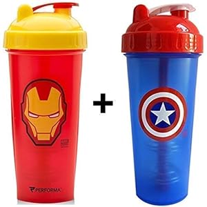 2 x Marvel Protein Shaker Bottles 800ml (Iron Man & Captain America)