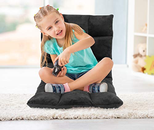 Gaming Floor Sofa Adjustable Chair for Adults & Kids - Comfortable Foam Seat & Removable Lounger Cover - Transformable Folding Sleeper Lounge Features 14 Reclining Positions from Flat to 90°,(Black)