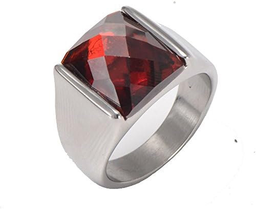 LALOPEZ Garnet&amp; Ruby Gem Simple Titanium Steel Men's Rings Size 7