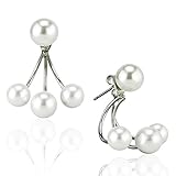 White Imitation Pearl Front & Back Bundle Cuffs Peek-a-Boo Earring Jackets Ear Studs Earbobs Ear Clips